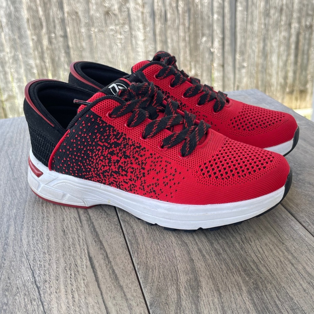Zeba Hands-Free Sneakers Women Size 8 Red Black Knit Walking‎  Shoes Slip-On